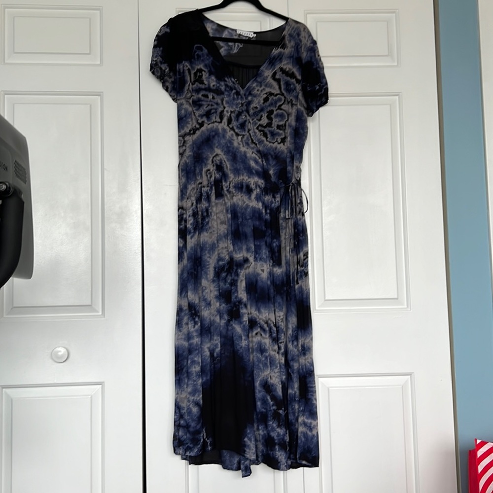 💙🩵 LACAUSA Tie-Dye Maxi Wrap Dress 🩵💙